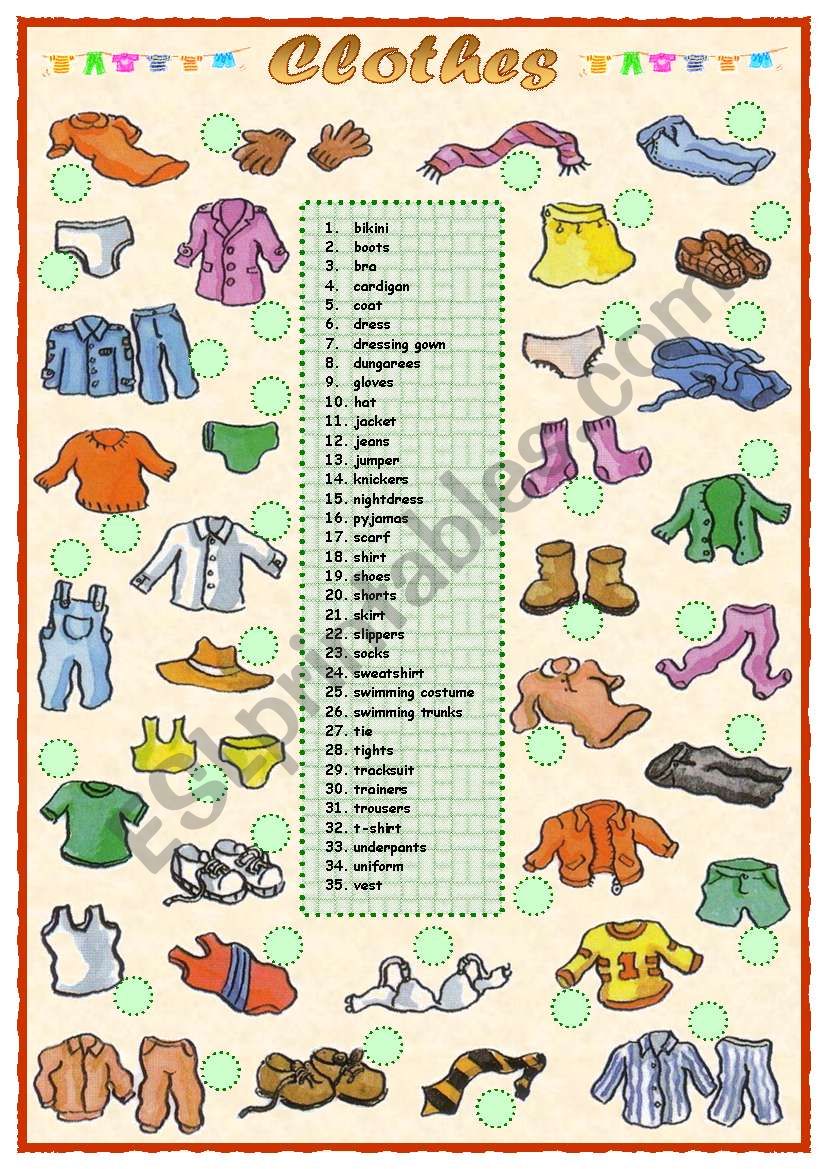 Clothes worksheet