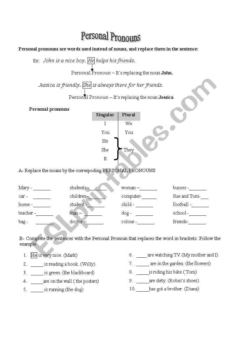 Personal Pronouns worksheet