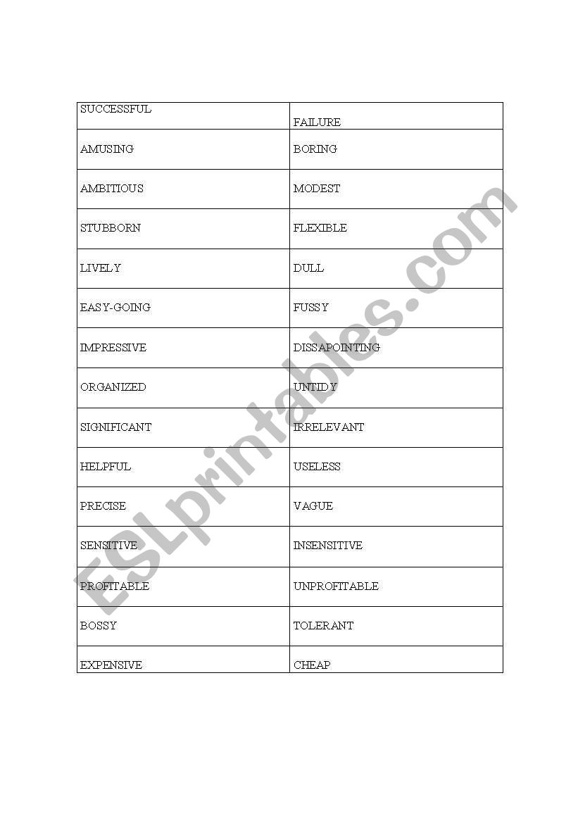 adjectives-opposites worksheet