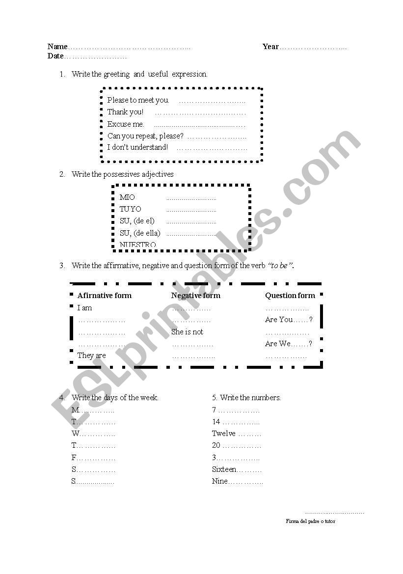 exam worksheet