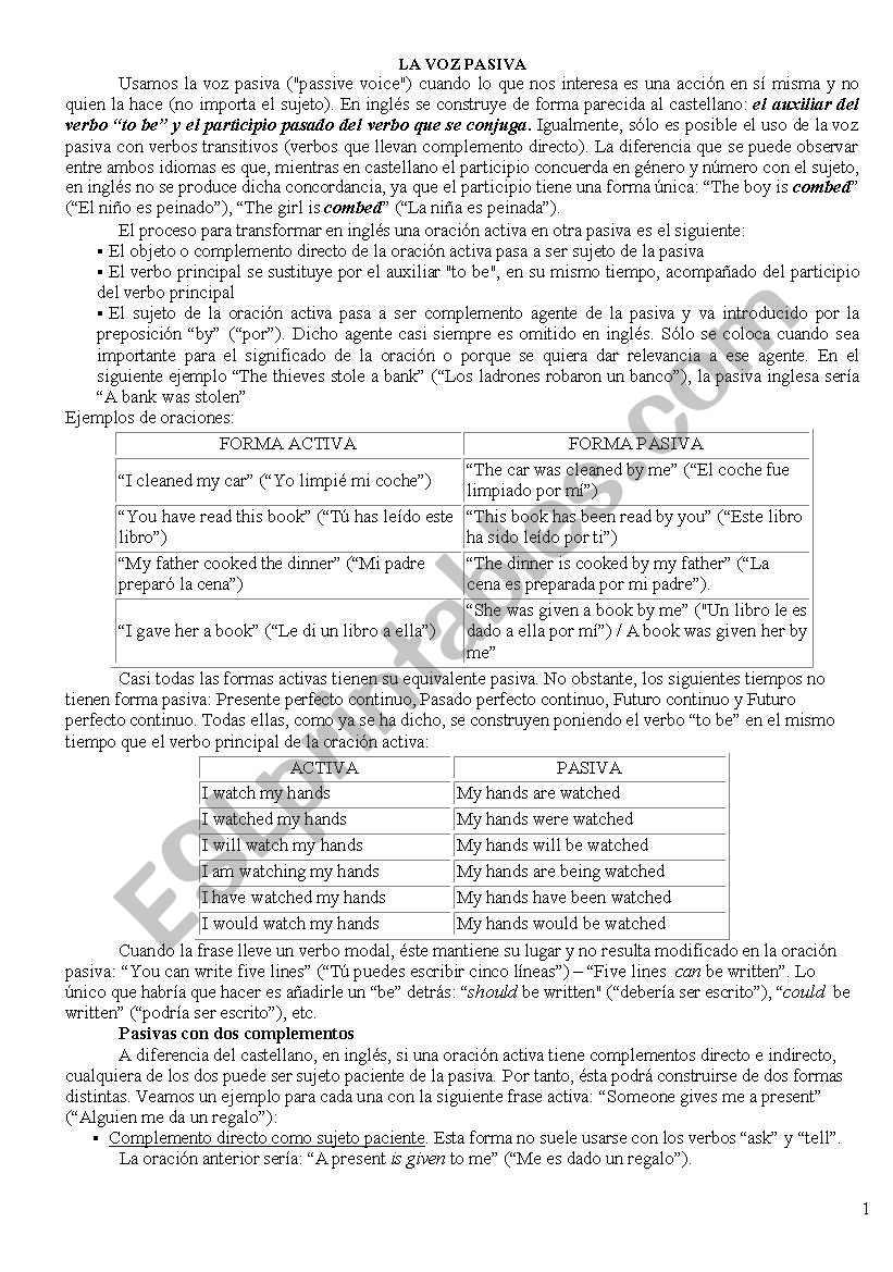 passive worksheet