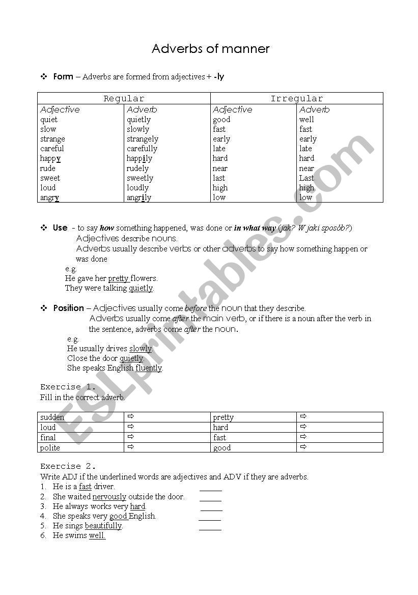 adverbs of manner worksheet