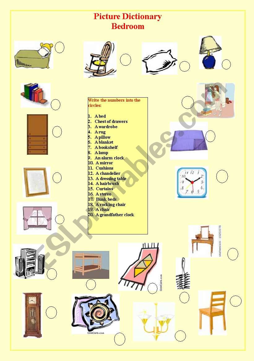 Picture dictionary: Bedroom worksheet