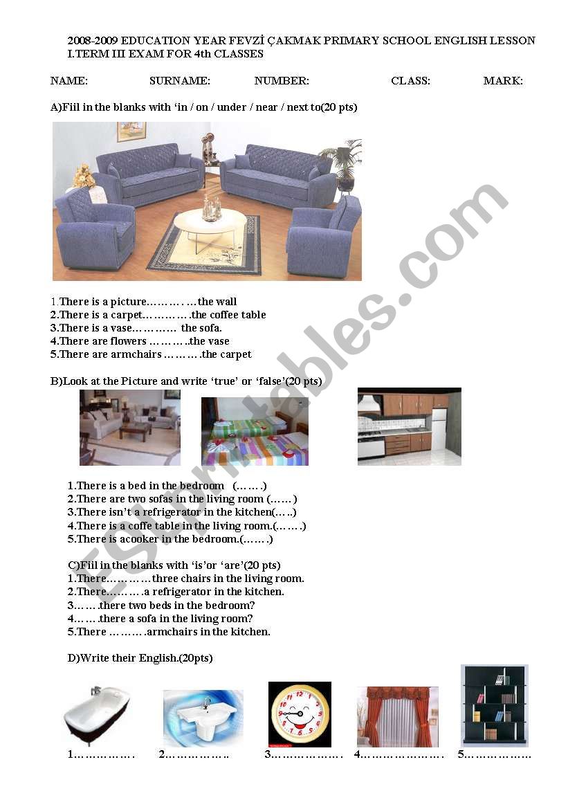 4th classes I.term 3rd Exam worksheet