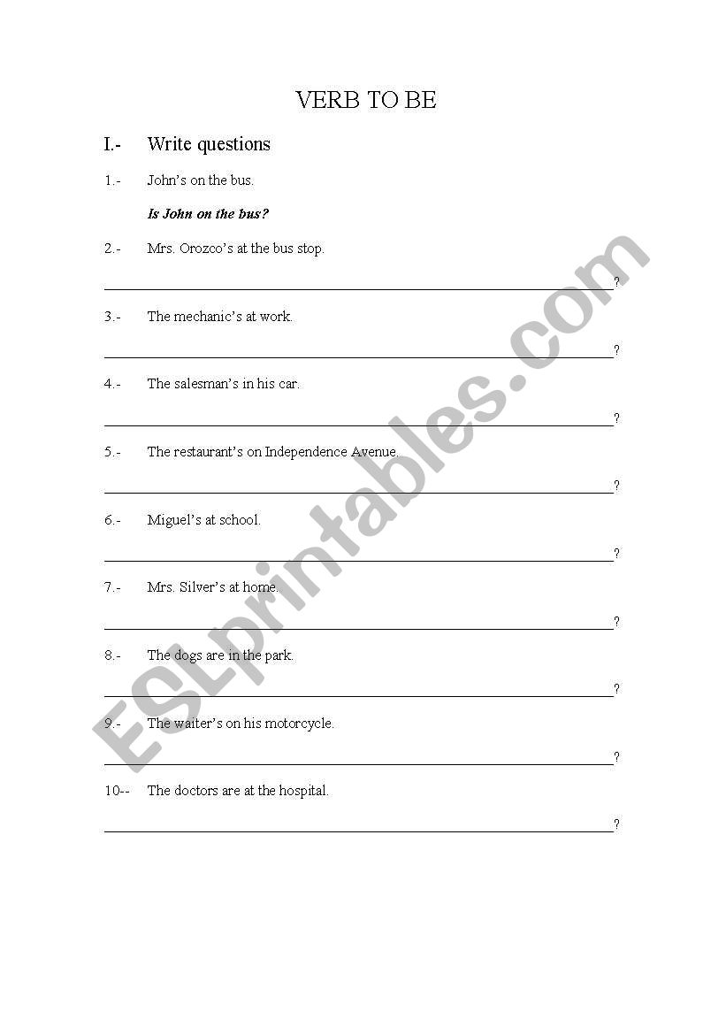 verb to be exercise worksheet