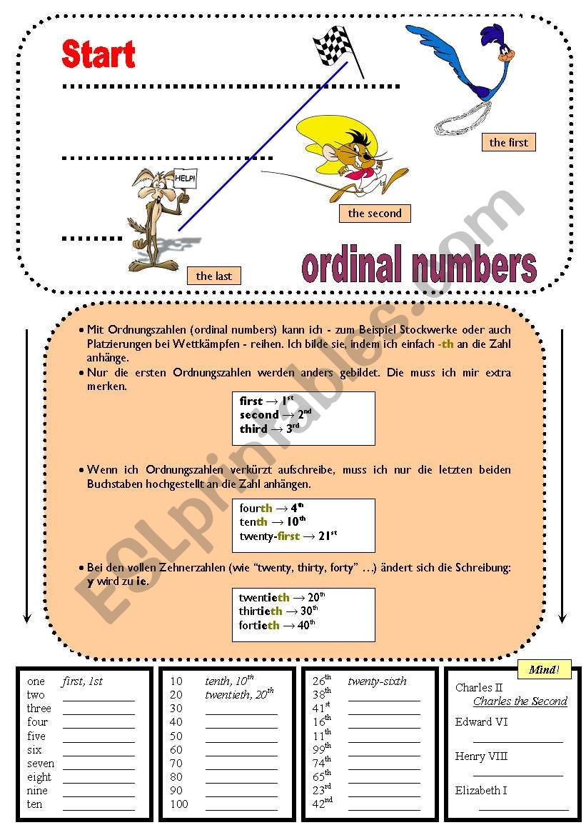 ordinal numbers worksheet