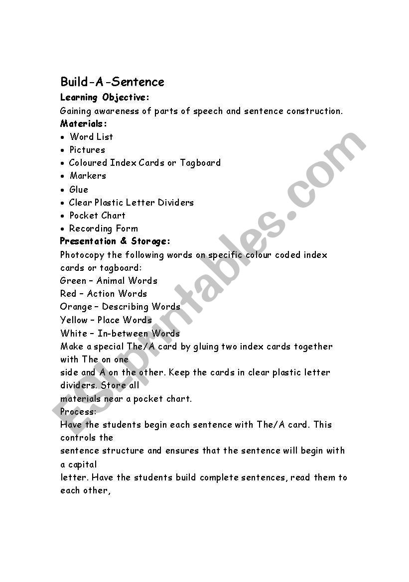 Make a Sentence worksheet
