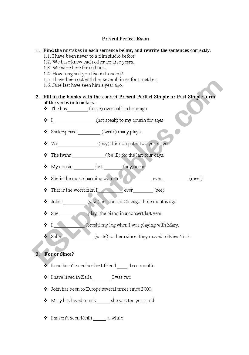 PRESENT PERFECT worksheet