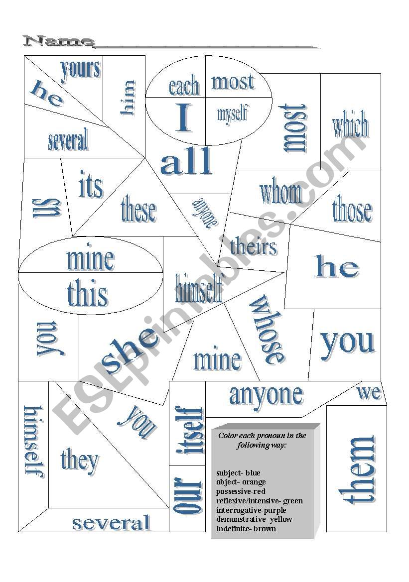 Pronouns Review Coloring Sheet ESL Worksheet By Lmcre