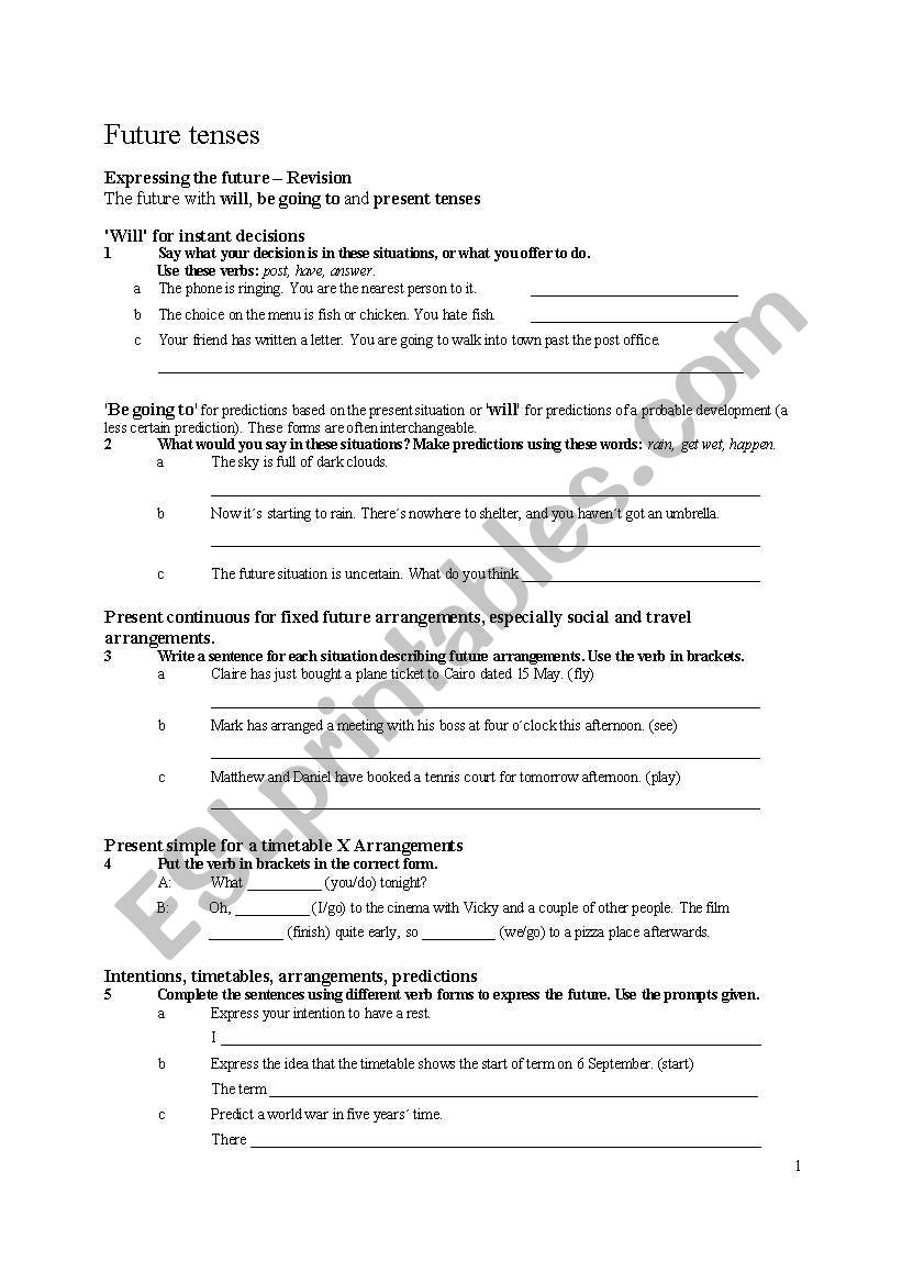 future tenses worksheet