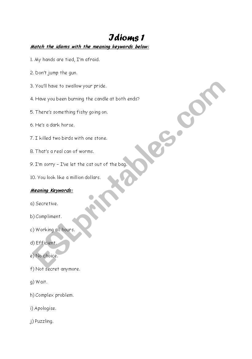Idioms worksheet