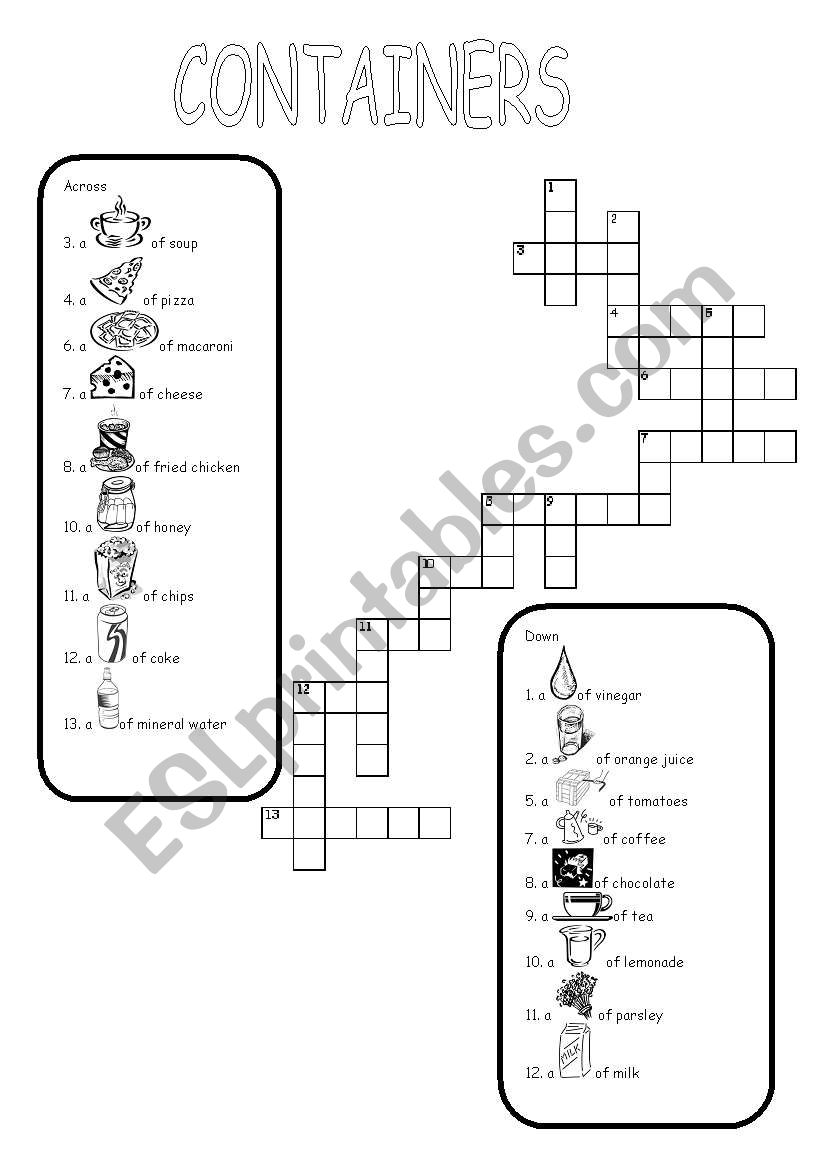 Containers b&w worksheet