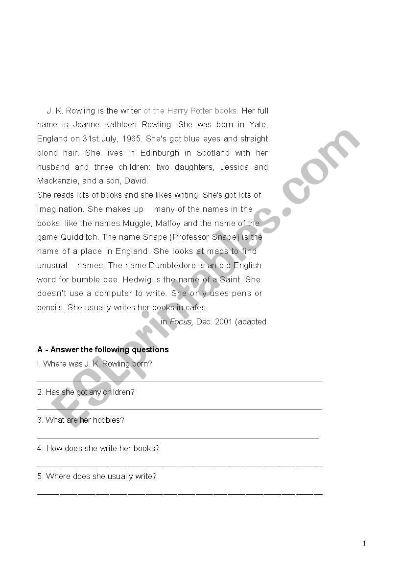 questions on the text worksheet