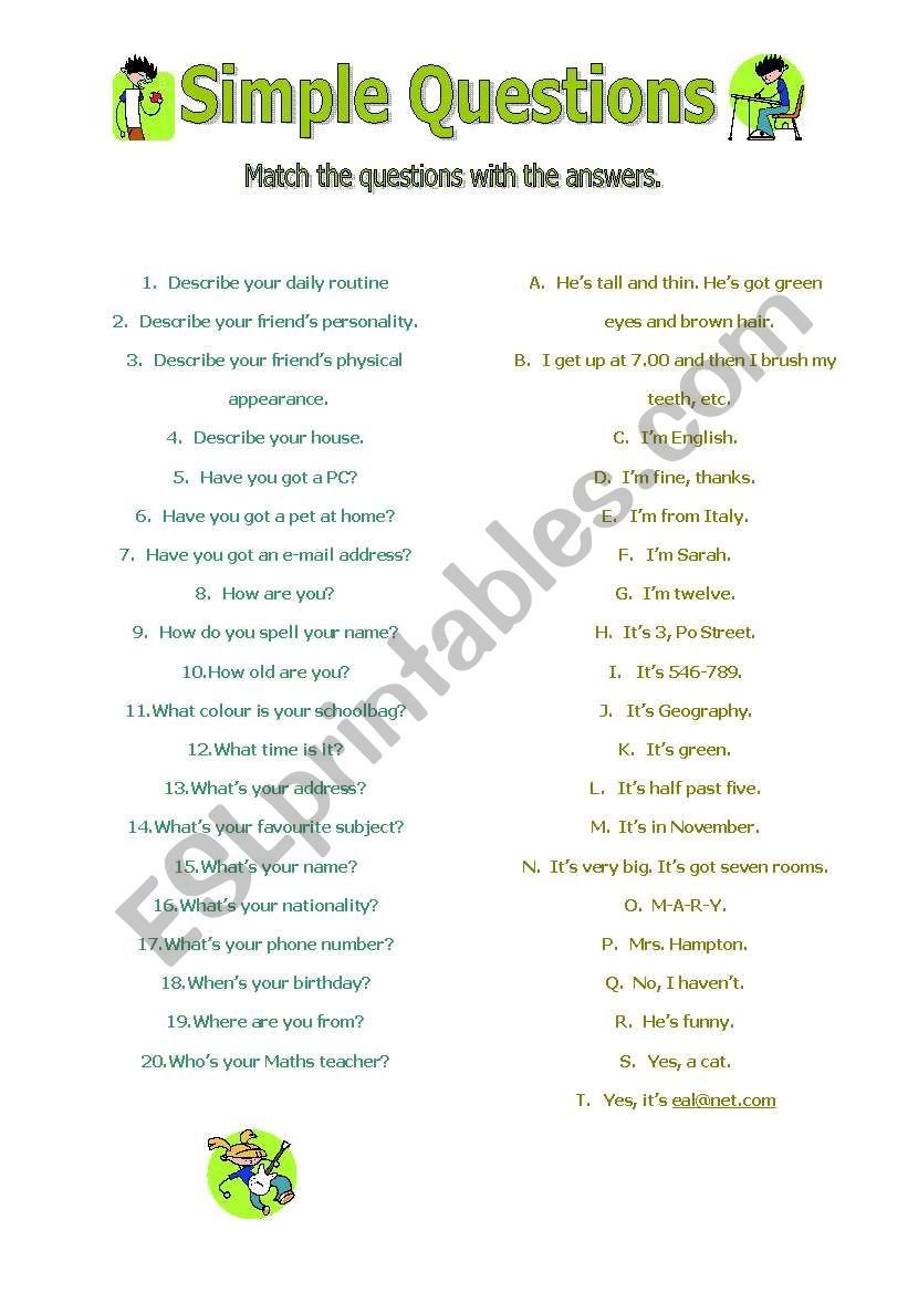 Simple questions worksheet