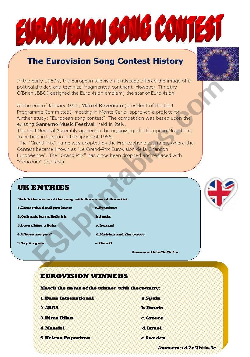 EUROVISION SONG CONTEST worksheet