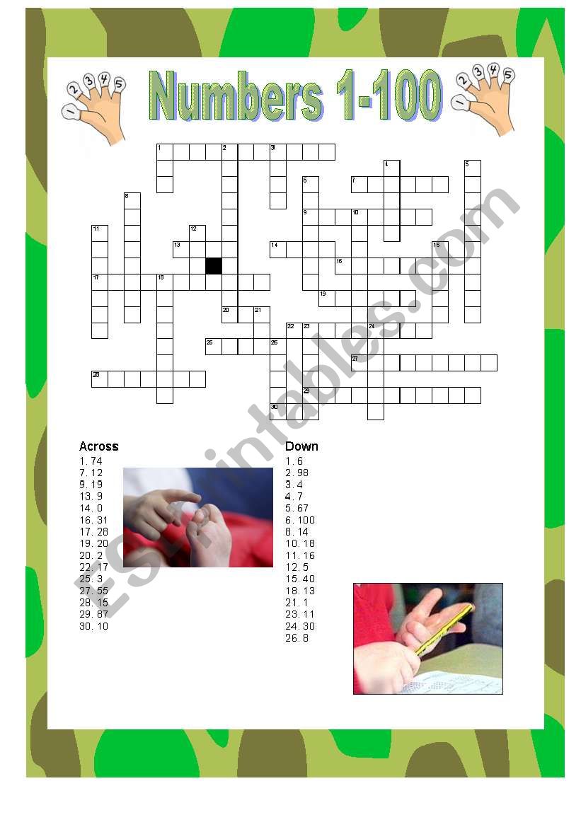 Numbers-crossword worksheet