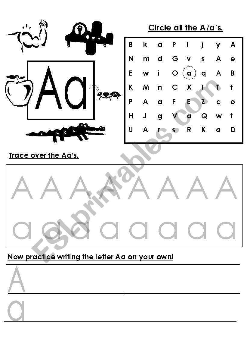Alphabet letter writing practice â€“ A â€“ G