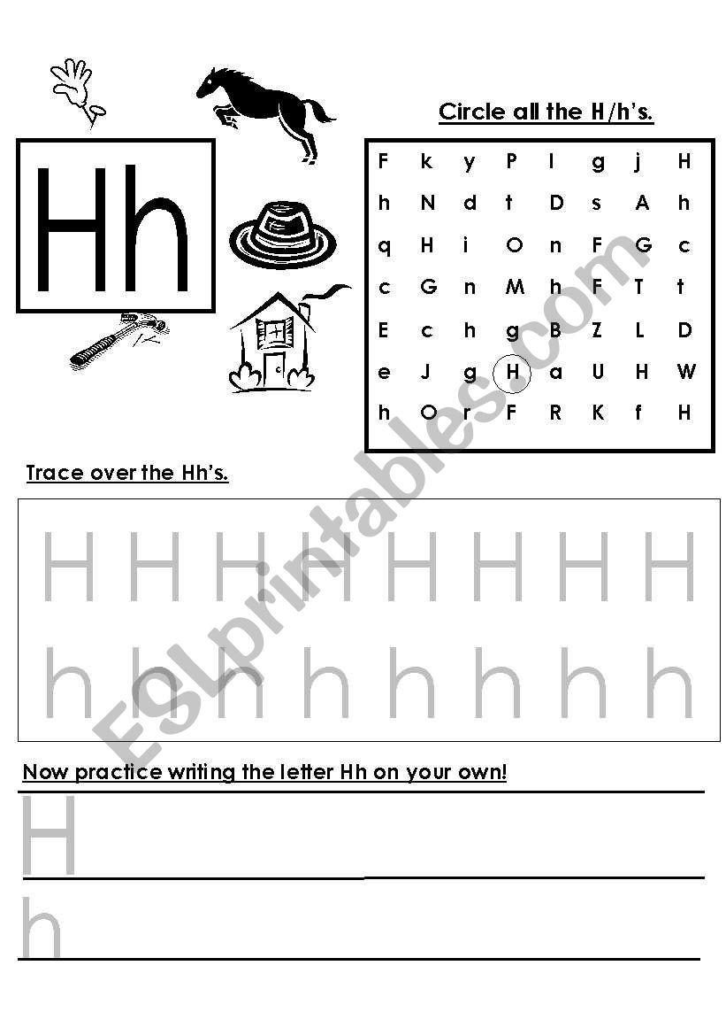 Alphabet letter writing practice â€“ H â€“ M