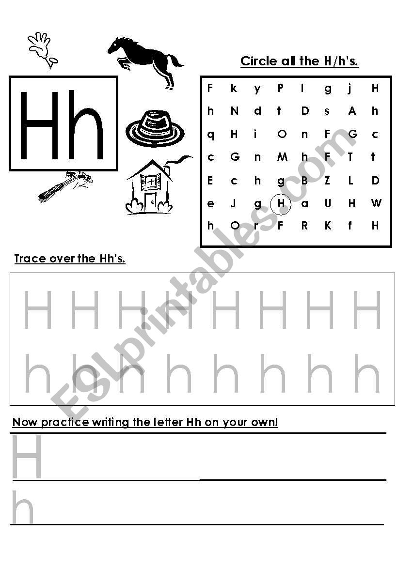 Alphabet letter writing practice – H – M