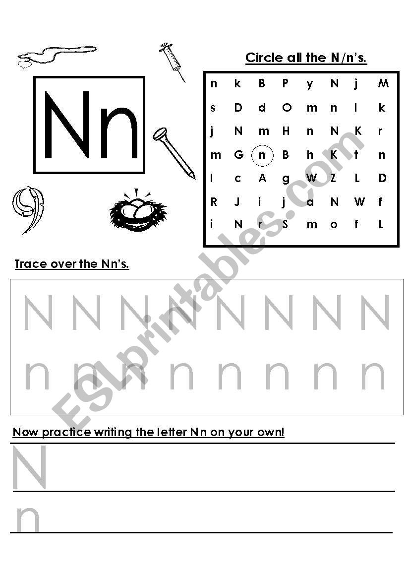 Alphabet letter writing practice â€“ N â€“ T