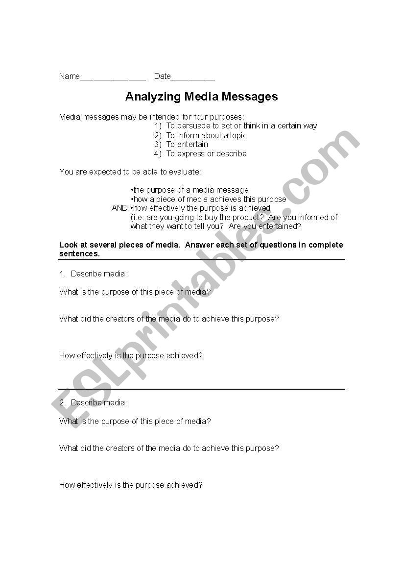 Analyzing media worksheet