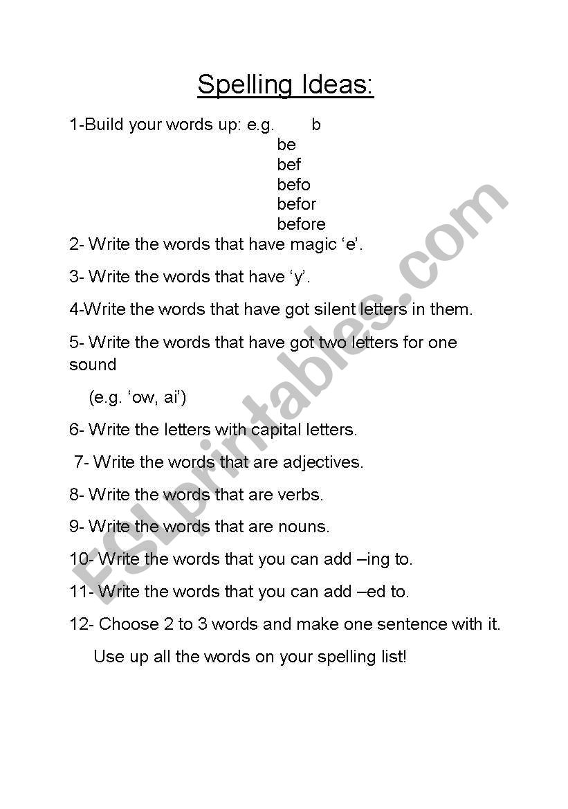 spelling ideas worksheet
