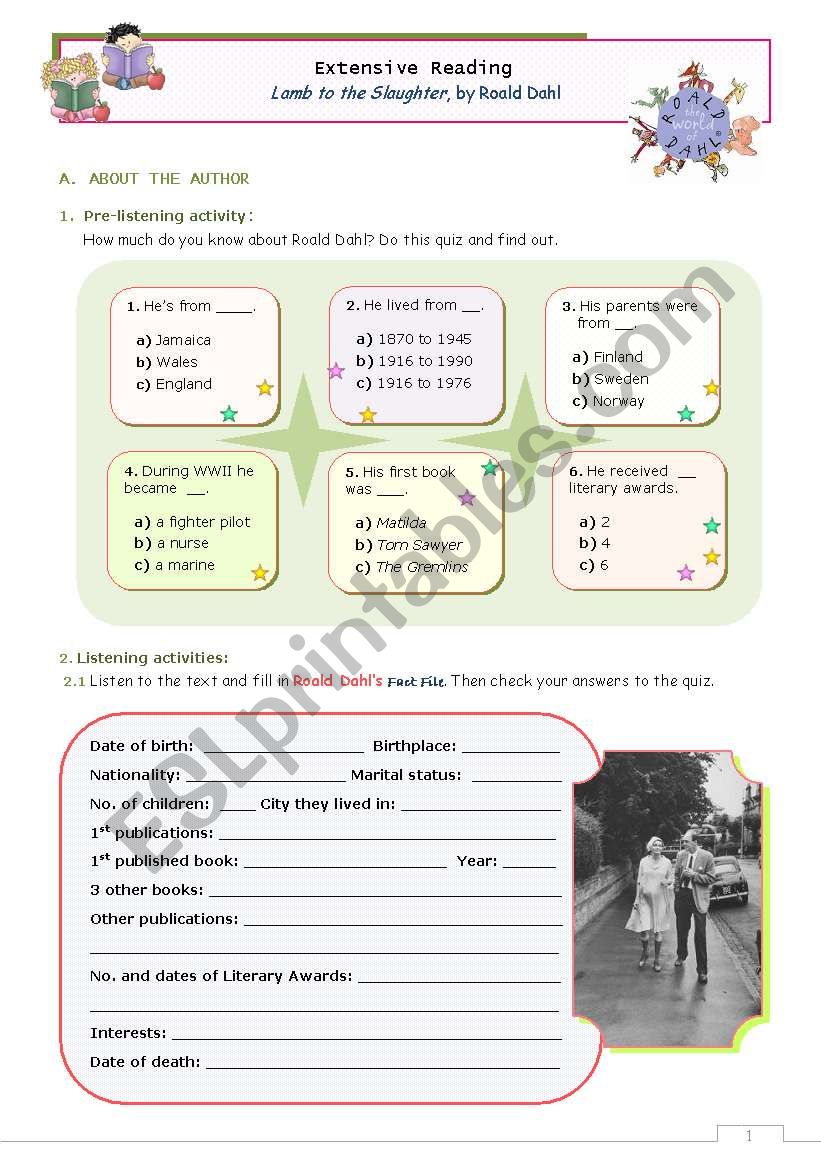 Extense Reading for advanced Students   -  Lamb to the Slaughter, by Roald Dahl  - Lessons 1 and 2