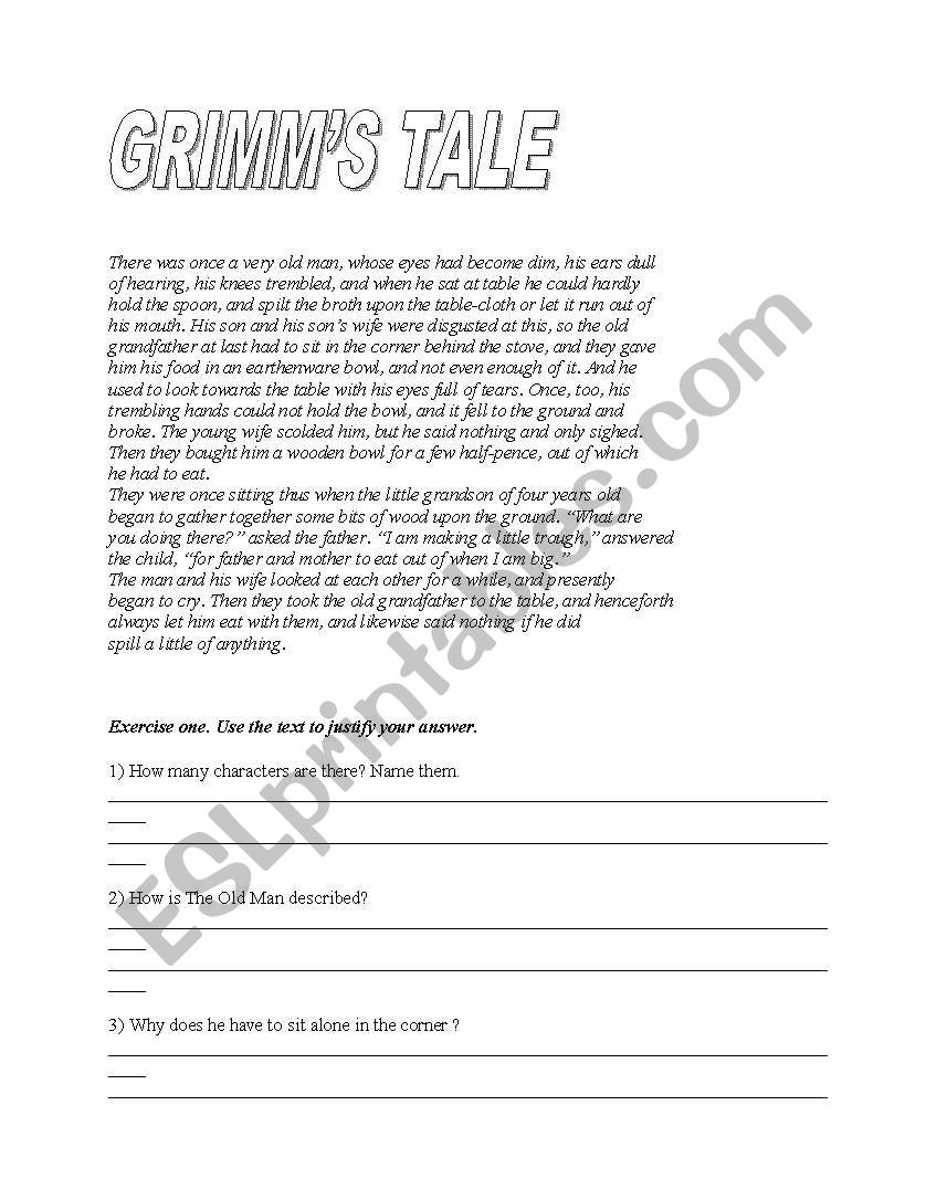Grimms tale worksheet