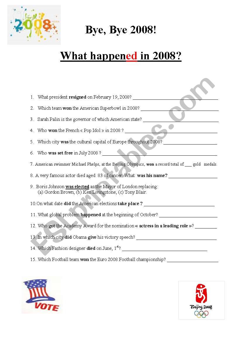 What happened in 2008? worksheet