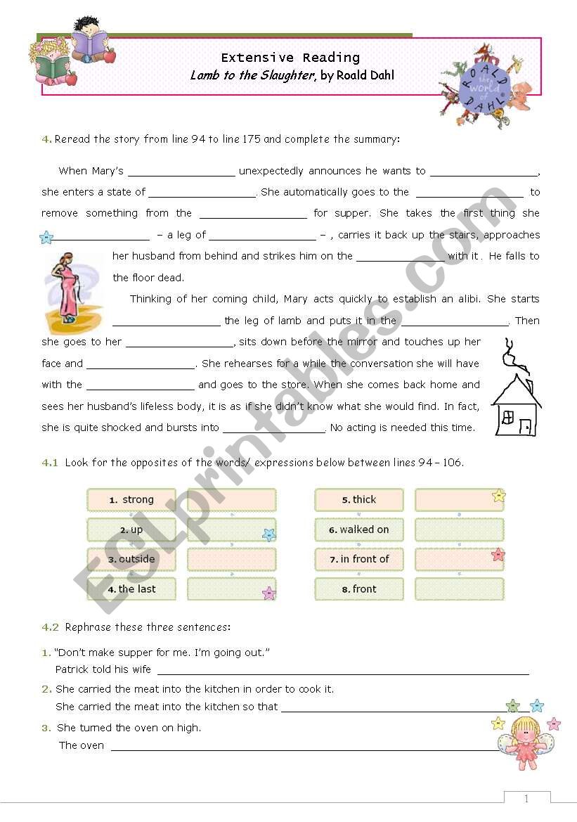 Extensive Reading for advanced students  -  A Lamb to the Slaughter, by Roald Dahl  -- Lessons 3 an 4 (5 if you do the quiz)