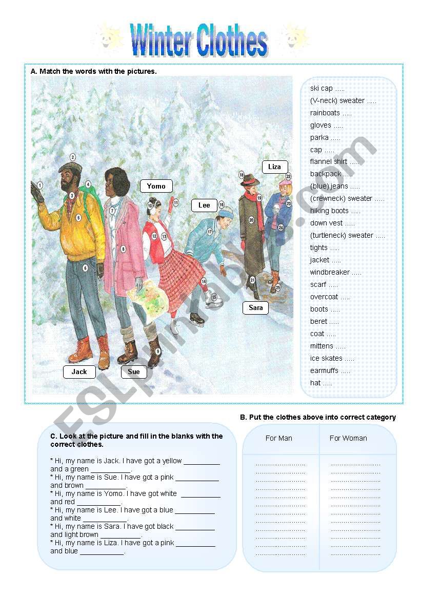 Winter Clothes worksheet