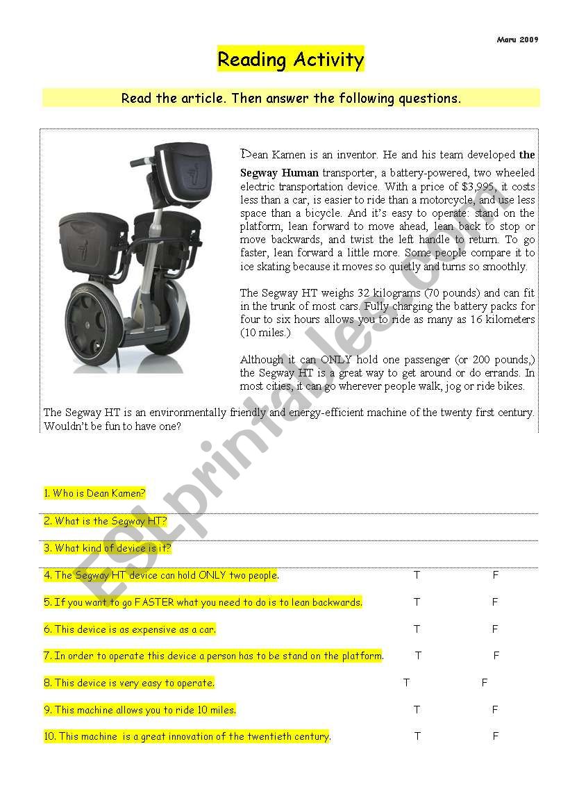 Reading Activity (Comprehension)