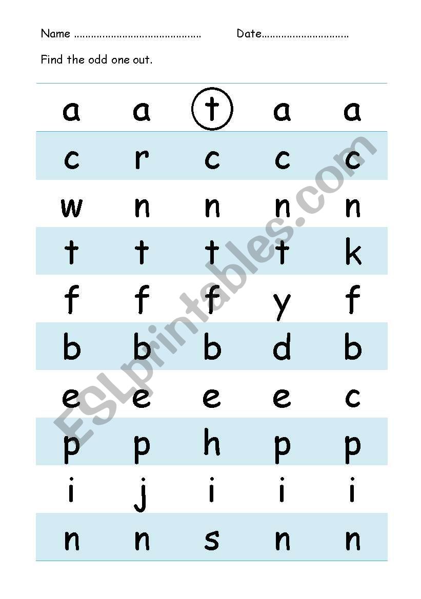 English worksheets: Find the Odd Letter Out
