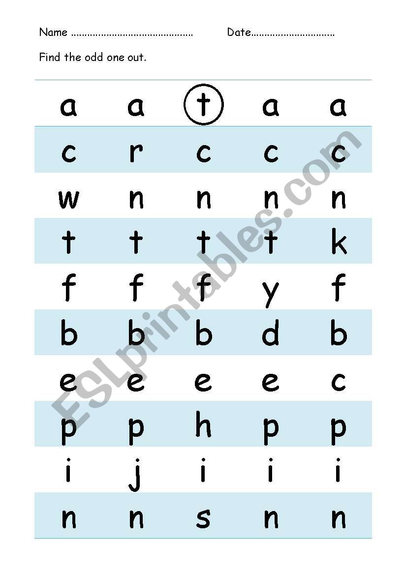 Find the Odd Letter Out worksheet