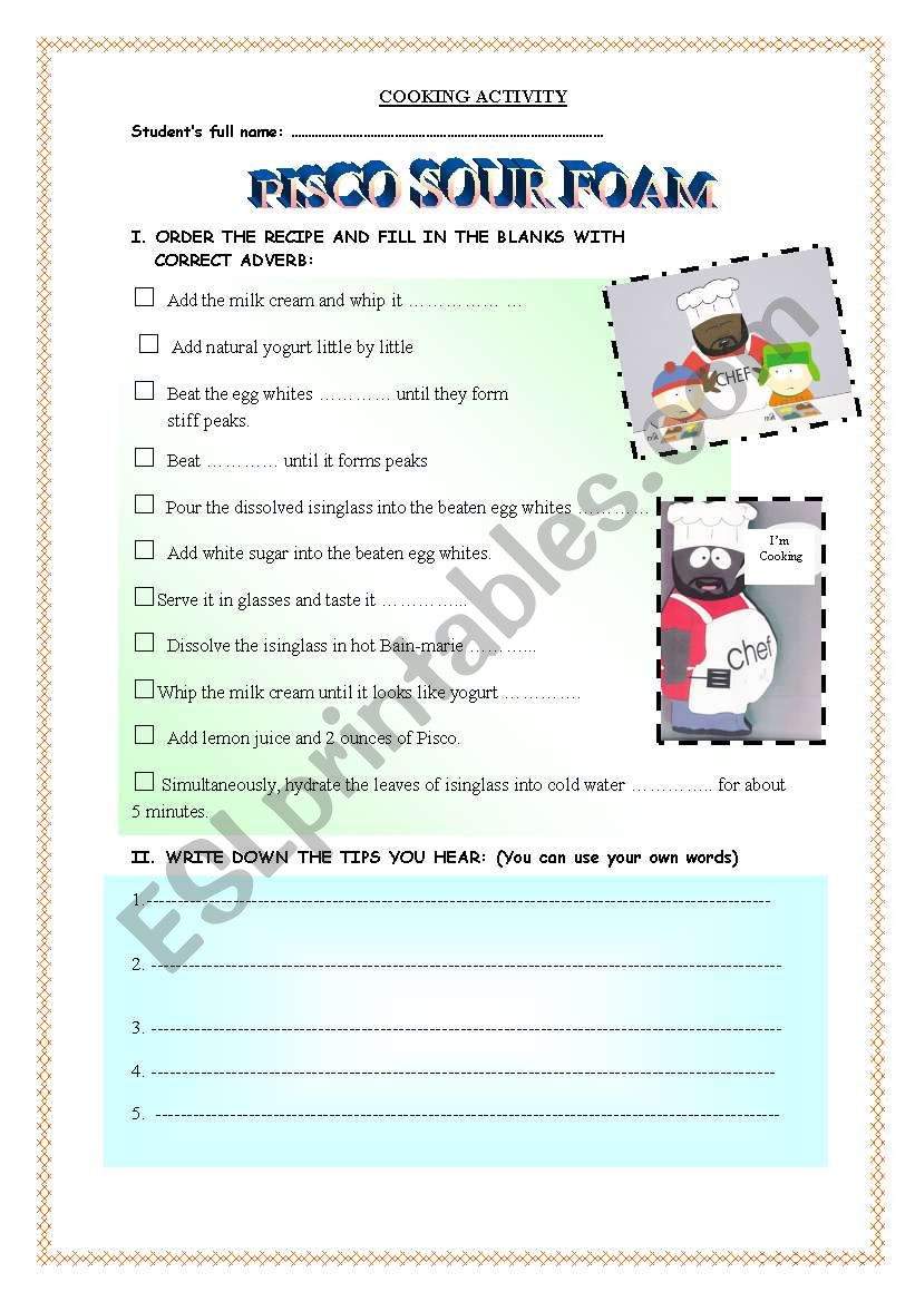 Adverbs-Cooking worksheet