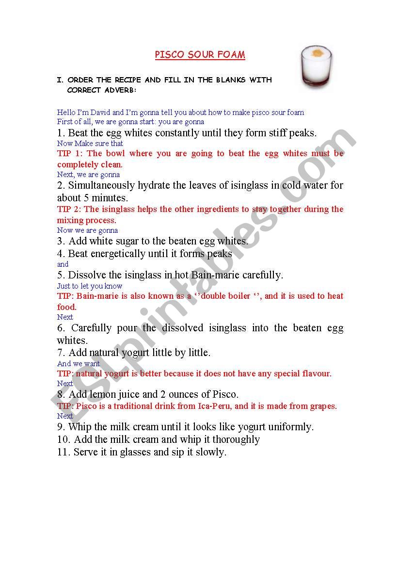 Adverbs-Cooking extra worksheet