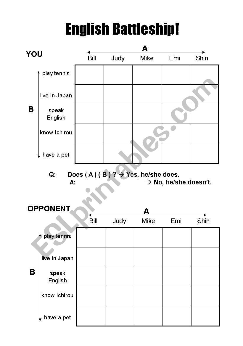 English Battleship Game/Activity