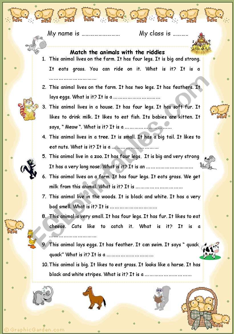 The Animals riddles worksheet
