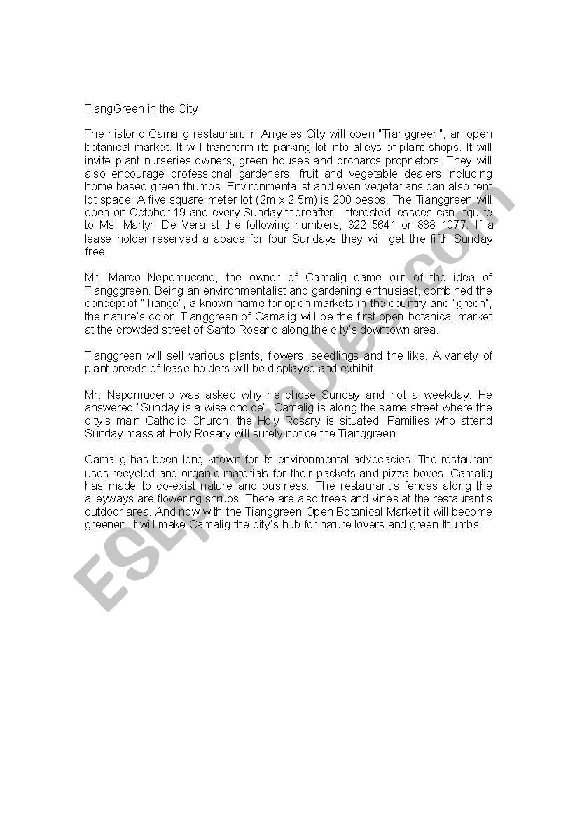 local news article sample worksheet