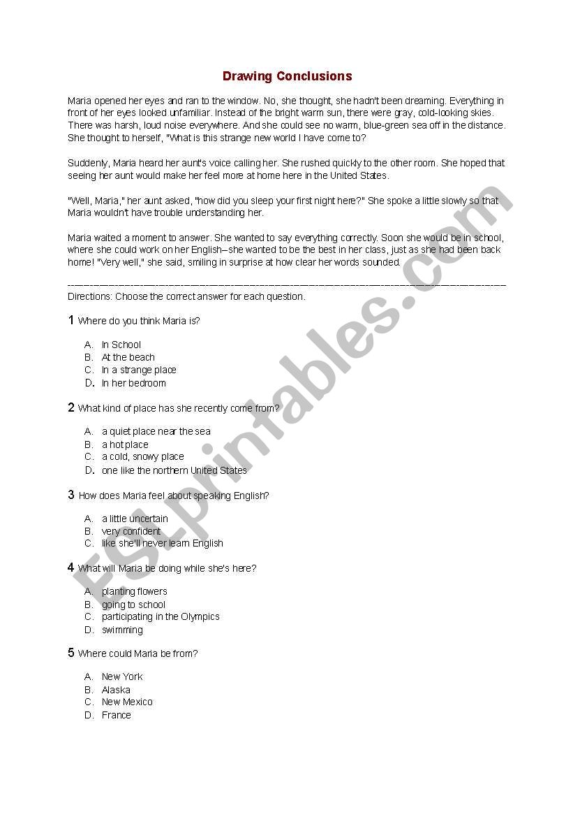 Drawing Conclusions worksheet