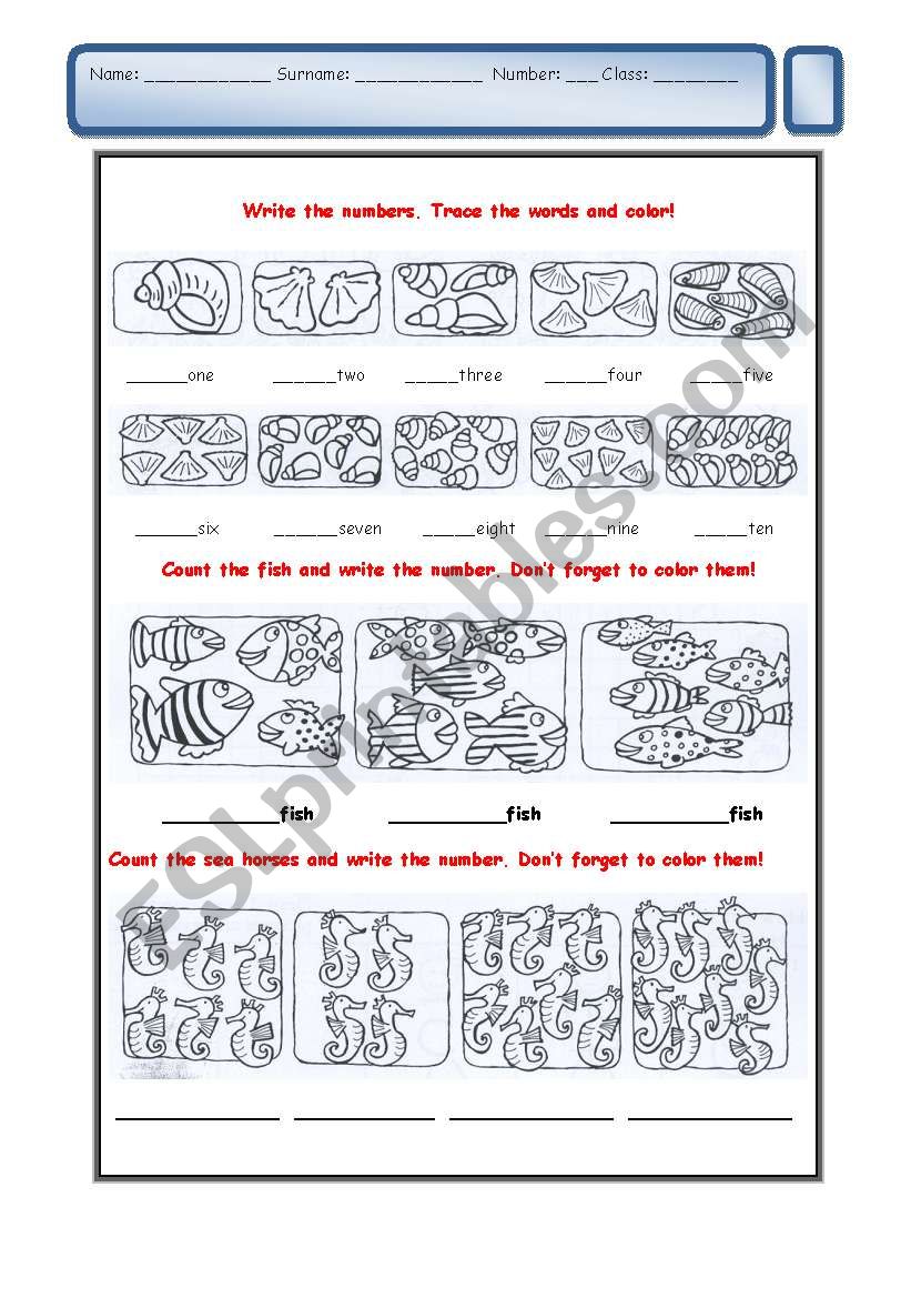 numbers worksheet