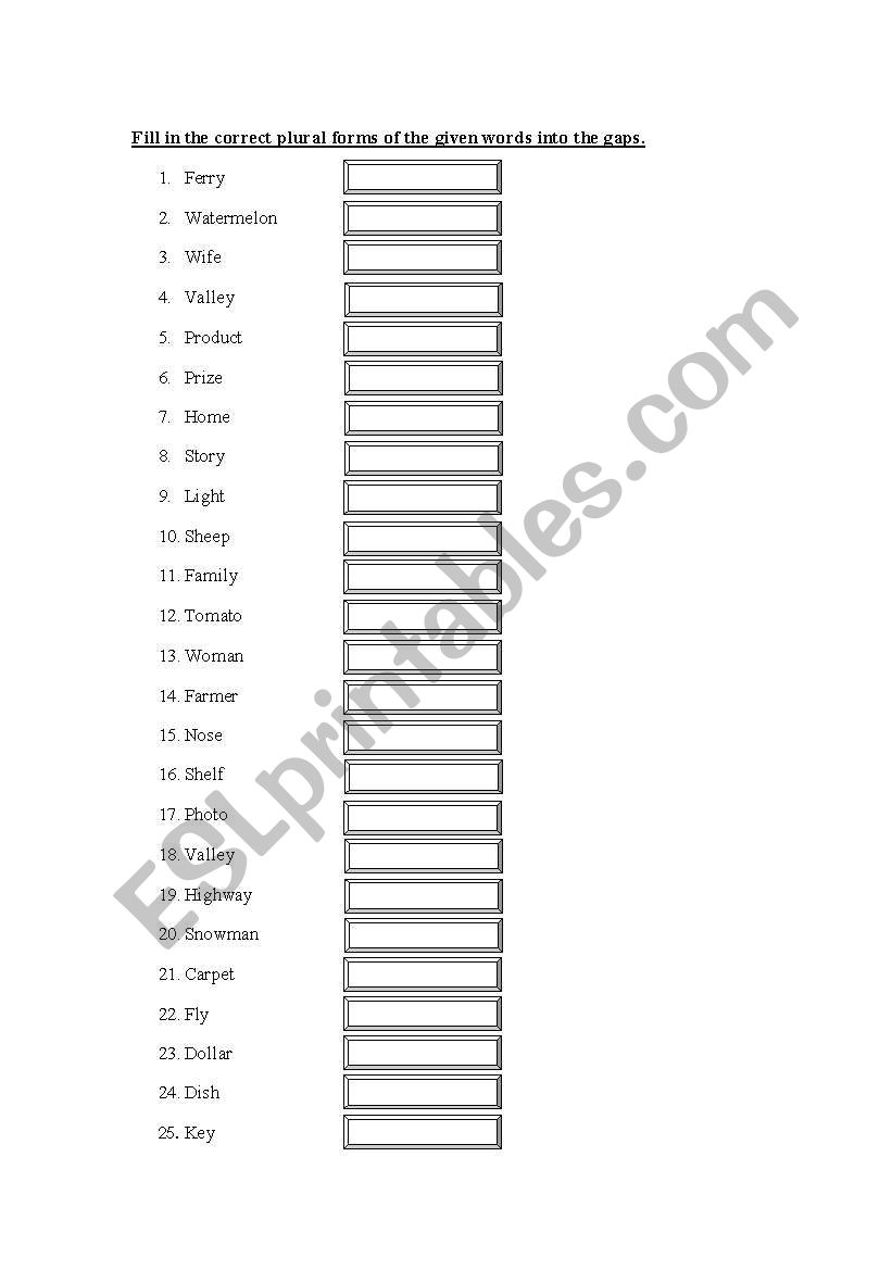 Plurals worksheet