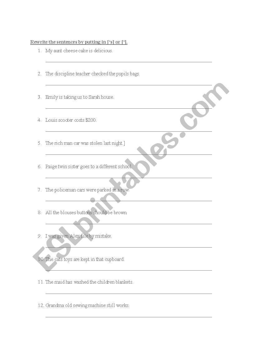 Possesive worksheet