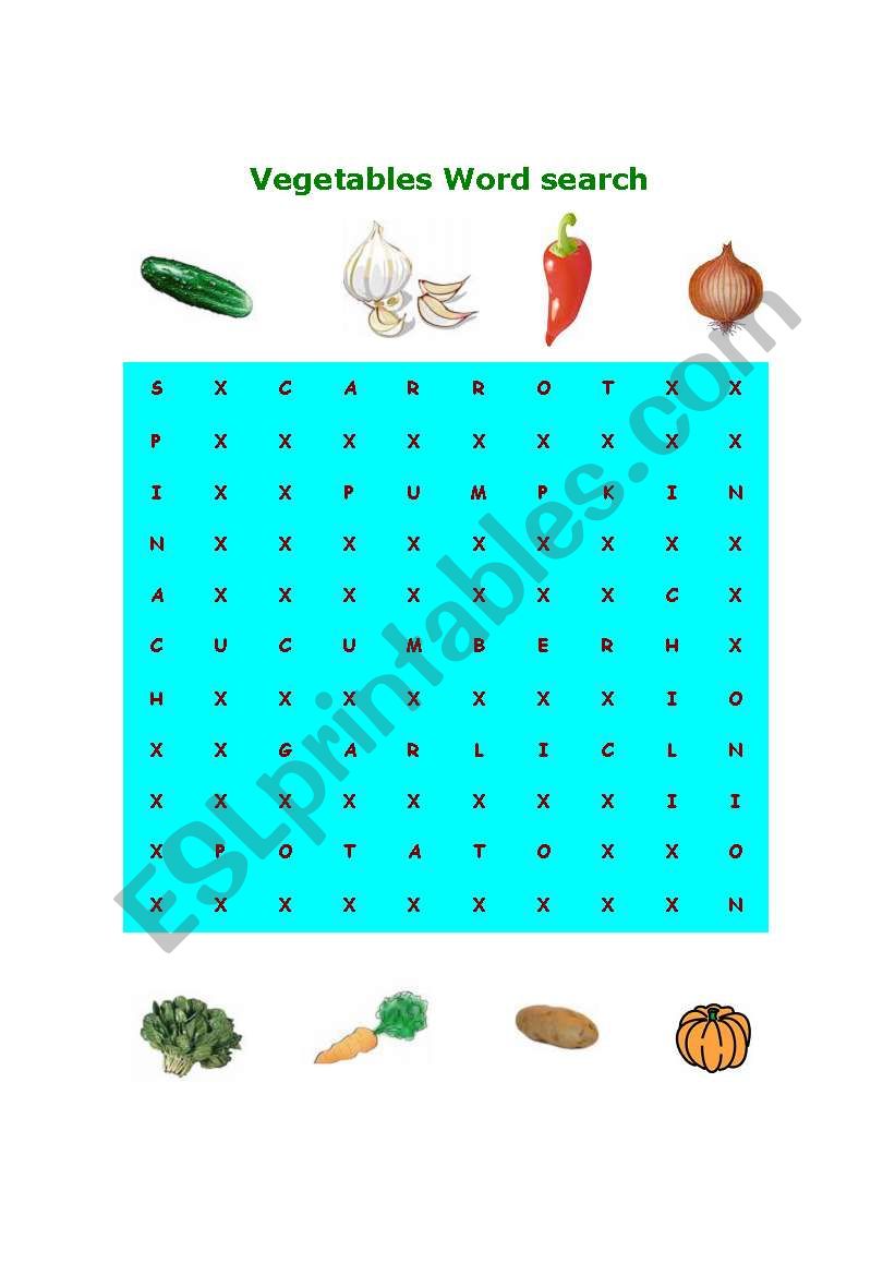 Vegetable Word Search worksheet