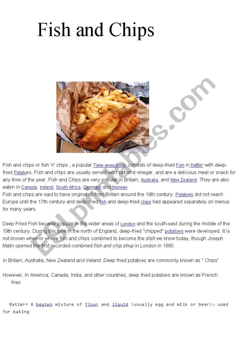 Fish and Chips worksheet