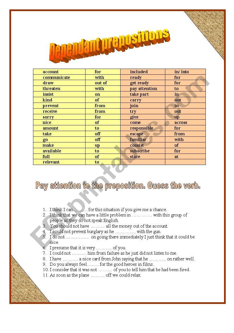 Prepositions with verbs and adjectives