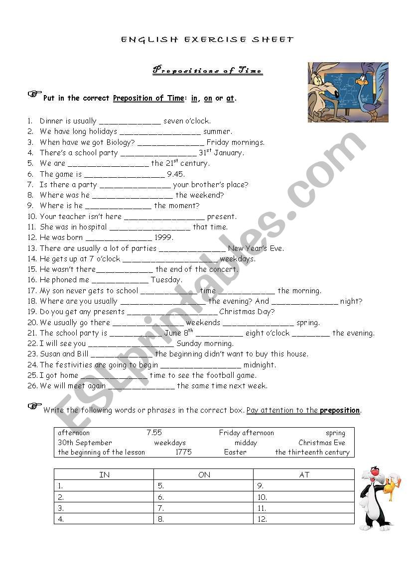 Prepositions of Time worksheet