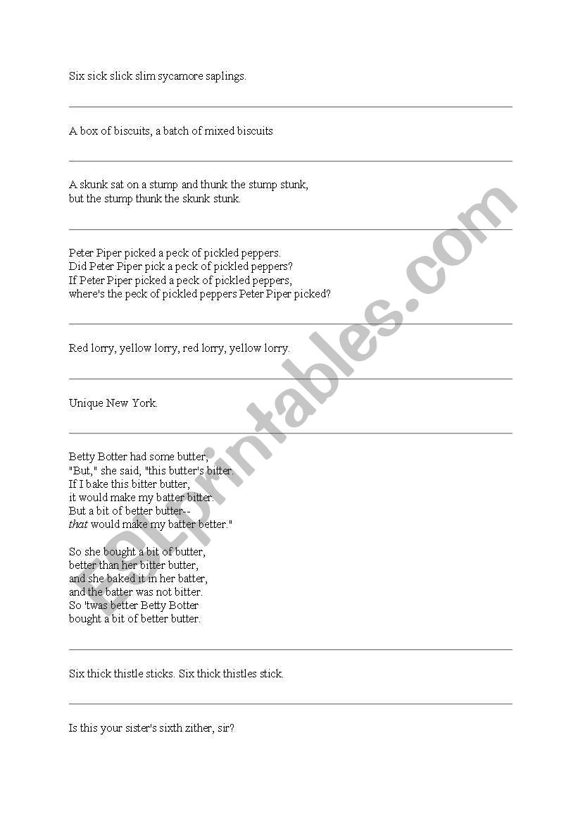 Tongue Twisters worksheet