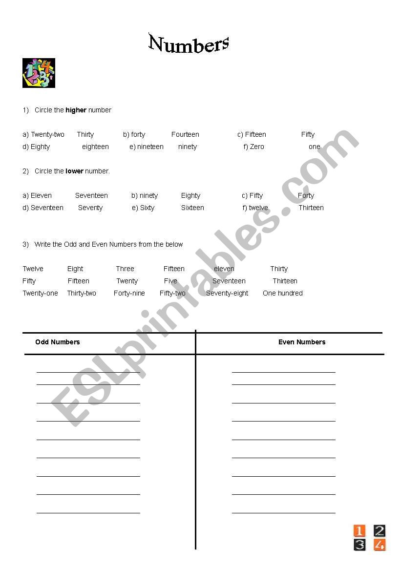 NUMBERS worksheet