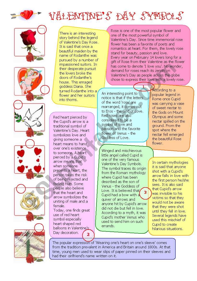 VALENTINEÂ´S DAY: SYMBOLS worksheet